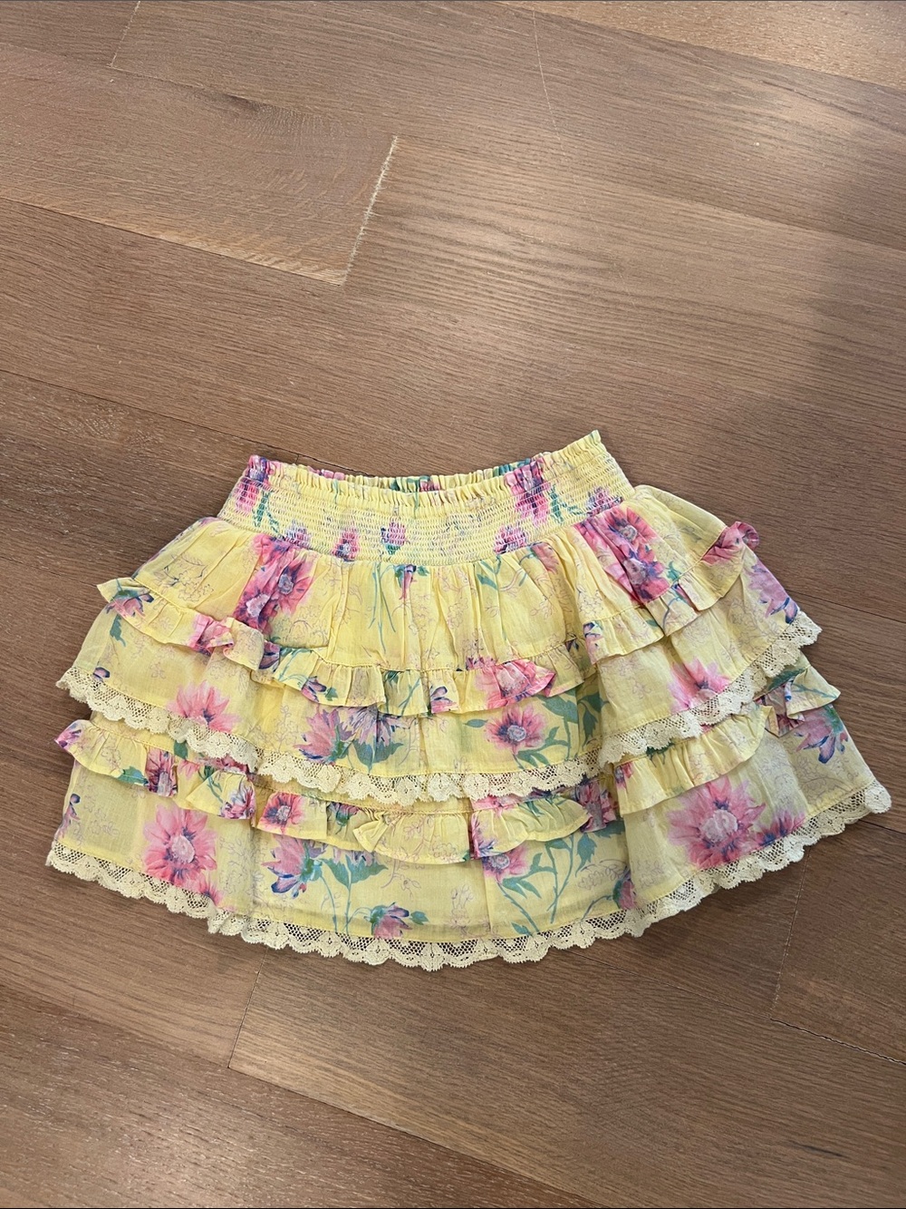 LoveShackFancy Yellow Floral Tiered Ruffle Skirt for Kids